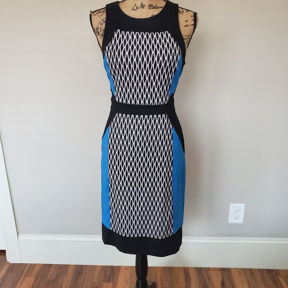Black, blue and white dress